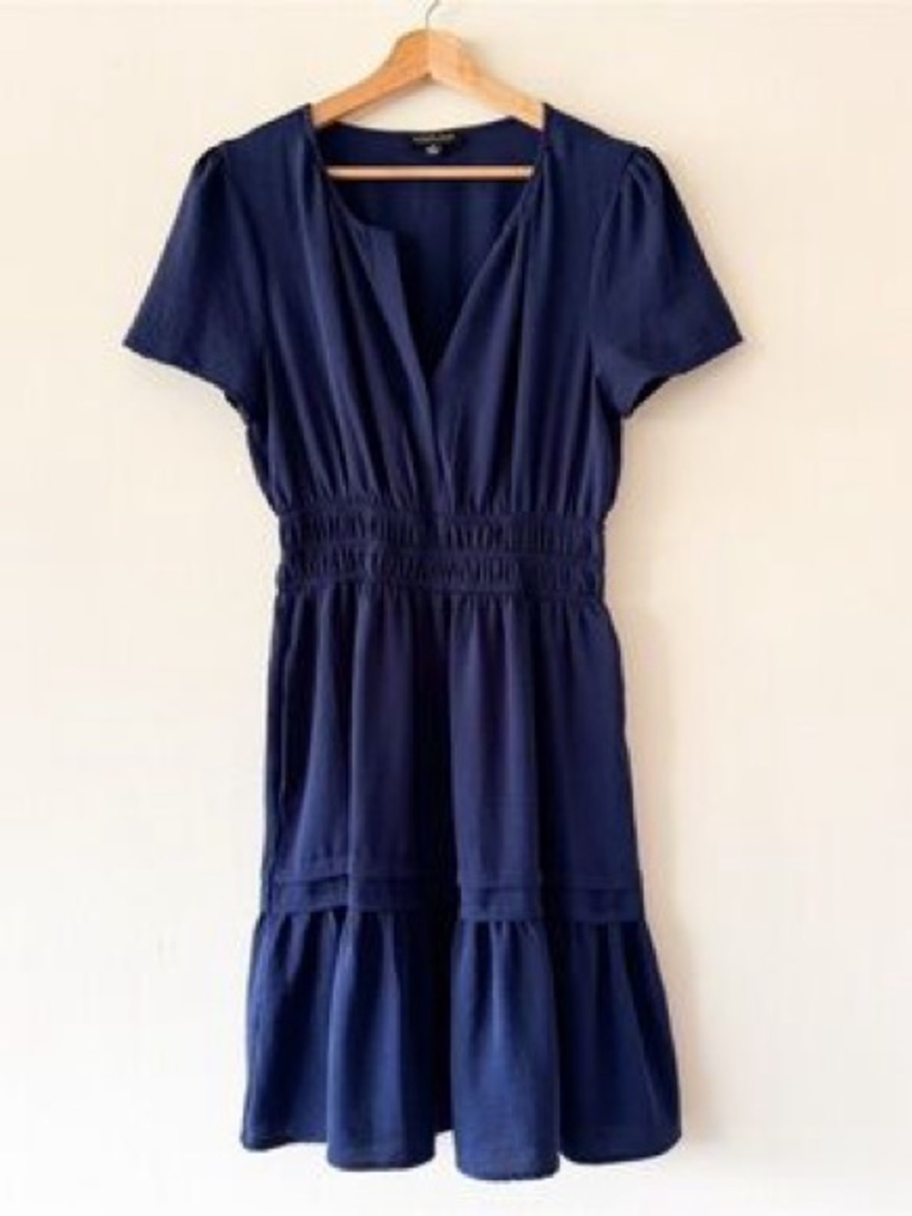 Navy Tiered V-Neck Midi Dress